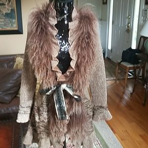 Brown & tan Cardigan fur sweater.